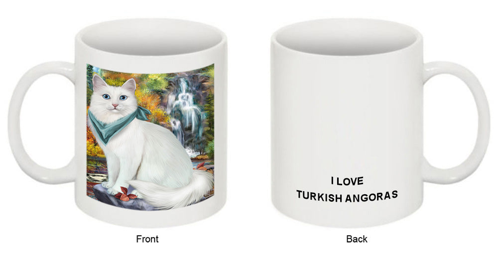 Scenic Waterfall Turkish Angora Cat Coffee Mug MUG50099