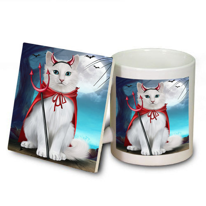 Happy Halloween Trick or Treat Turkish Angora Cat Mug and Coaster Set MUC54532