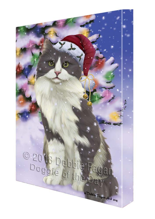 Winterland Wonderland Turkish Angora Cat In Christmas Holiday Scenic Background Canvas Print Wall Art Décor CVS121643