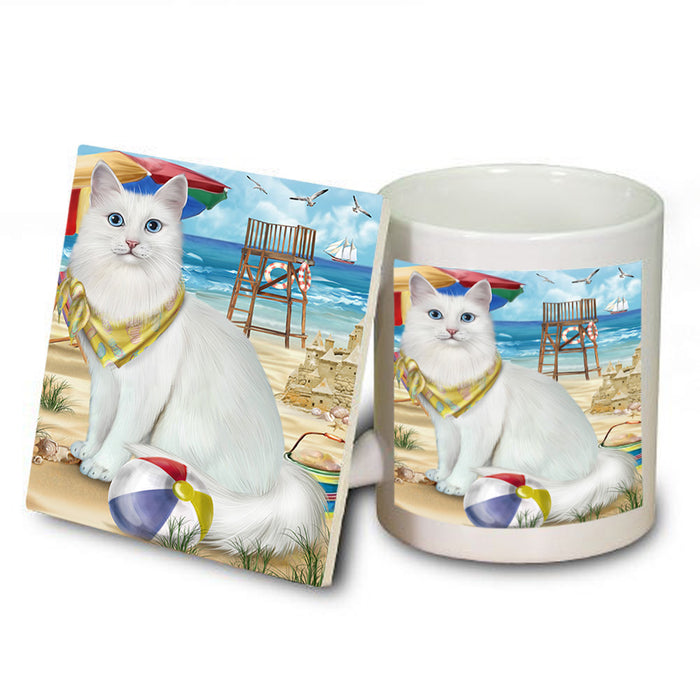 Pet Friendly Beach Turkish Angora Cat Mug and Coaster Set MUC54196