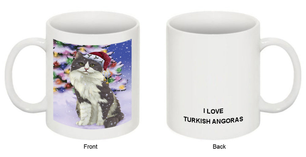 Winterland Wonderland Turkish Angora Cat In Christmas Holiday Scenic Background Coffee Mug MUG51144