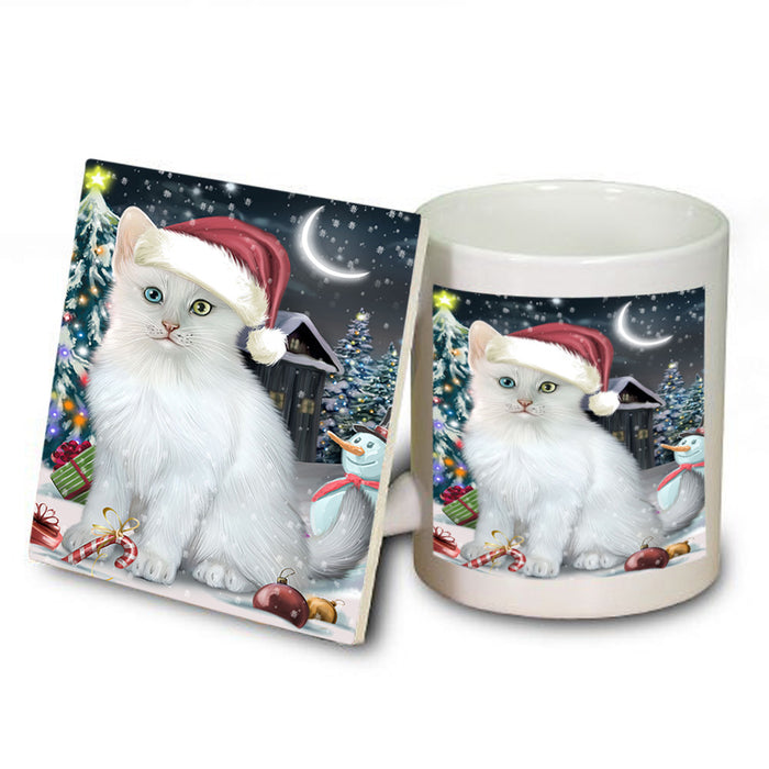 Have a Holly Jolly Christmas Happy Holidays Turkish Angora Cat Mug and Coaster Set MUC54254