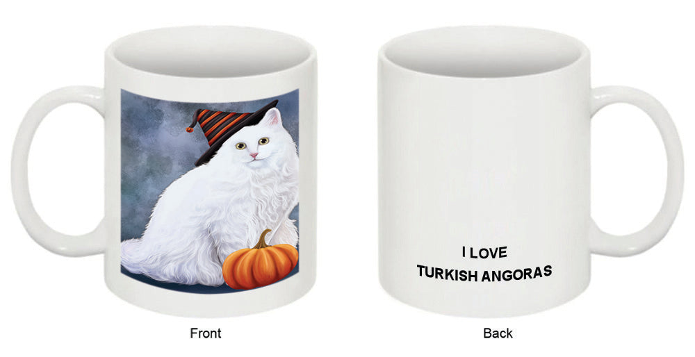 Happy Halloween Turkish Angora Cat Wearing Witch Hat with Pumpkin Coffee Mug MUG50228