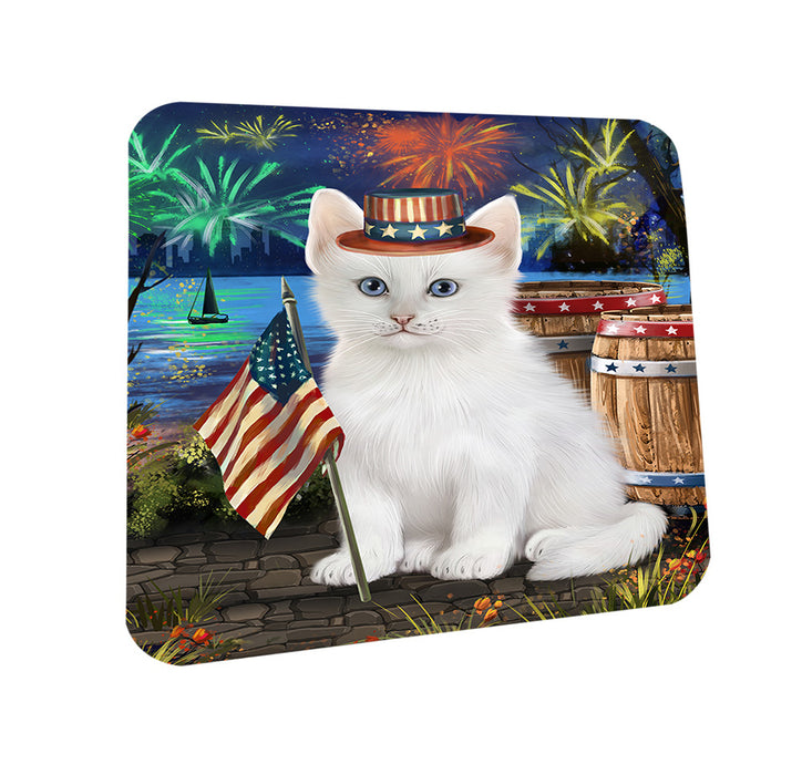 4th of July Independence Day Firework Turkish Angora Cat Coasters Set of 4 CST54055
