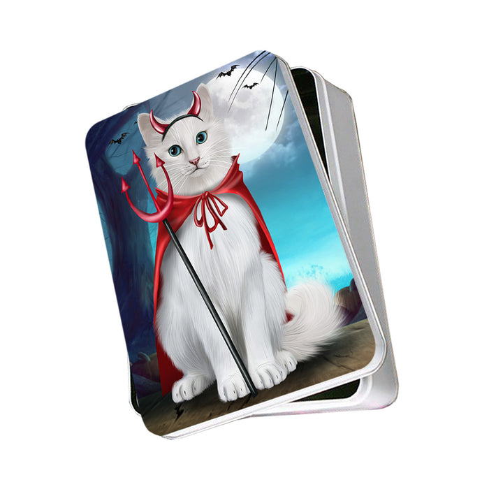 Happy Halloween Trick or Treat Turkish Angora Cat Photo Storage Tin PITN54483