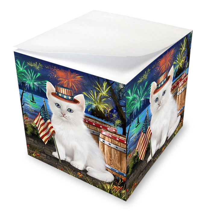 4th of July Independence Day Firework Turkish Angora Cat Note Cube NOC55743