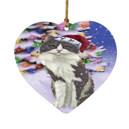 Winterland Wonderland Turkish Angora Cat In Christmas Holiday Scenic Background Heart Christmas Ornament HPOR56102