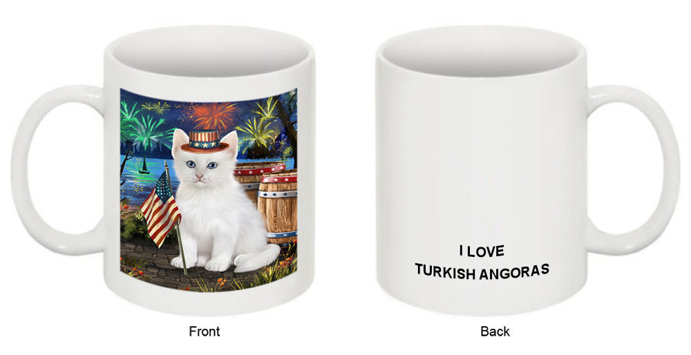 4th of July Independence Day Firework Turkish Angora Cat Coffee Mug MUG49495