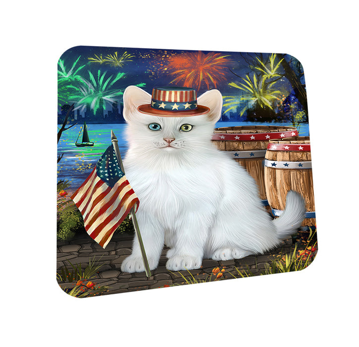 4th of July Independence Day Firework Turkish Angora Cat Coasters Set of 4 CST54056