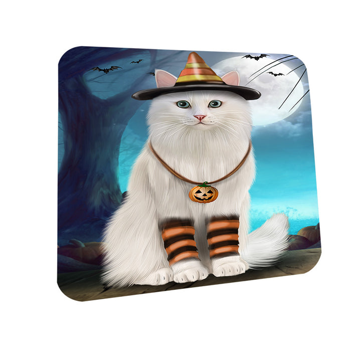 Happy Halloween Trick or Treat Turkish Angora Cat Coasters Set of 4 CST54499