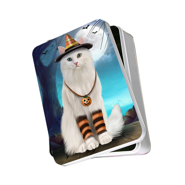 Happy Halloween Trick or Treat Turkish Angora Cat Photo Storage Tin PITN54484