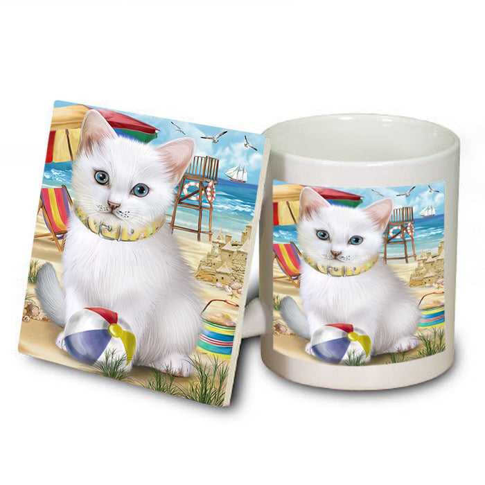 Pet Friendly Beach Turkish Angora Cat Mug and Coaster Set MUC54197