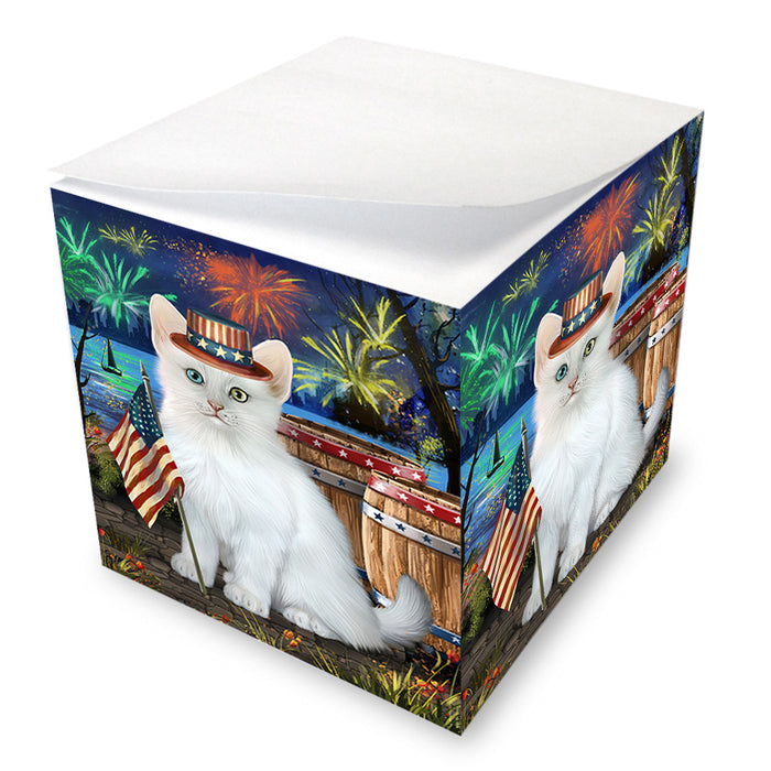 4th of July Independence Day Firework Turkish Angora Cat Note Cube NOC55744