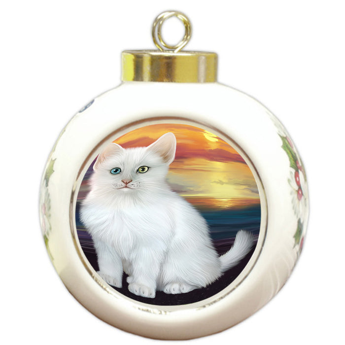 Turkish Angora Cat Round Ball Christmas Ornament RBPOR54781