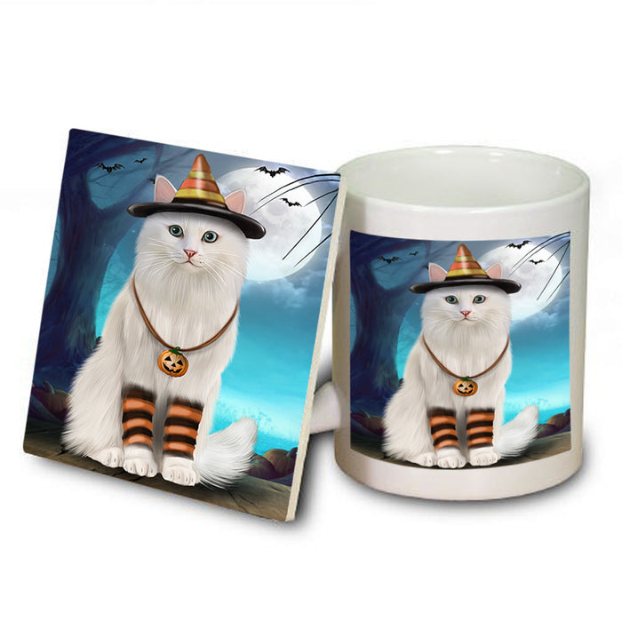Happy Halloween Trick or Treat Turkish Angora Cat Mug and Coaster Set MUC54533