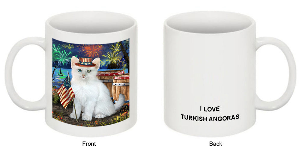 4th of July Independence Day Firework Turkish Angora Cat Coffee Mug MUG49496