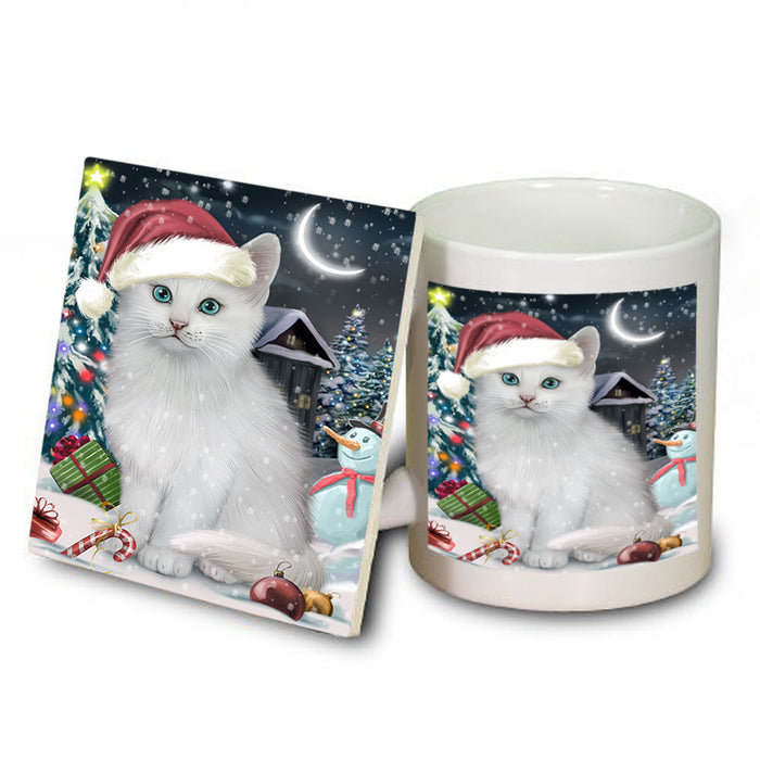 Have a Holly Jolly Christmas Happy Holidays Turkish Angora Cat Mug and Coaster Set MUC54255
