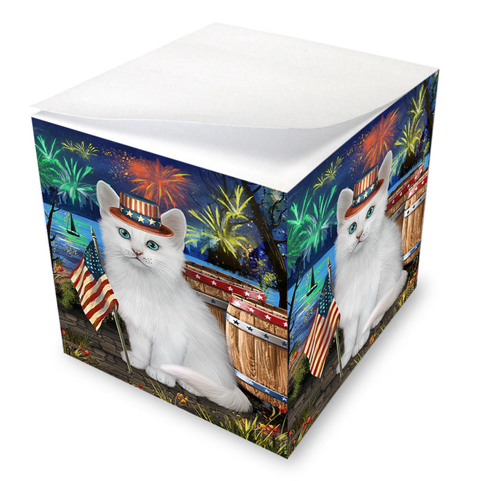4th of July Independence Day Firework Turkish Angora Cat Note Cube NOC55745