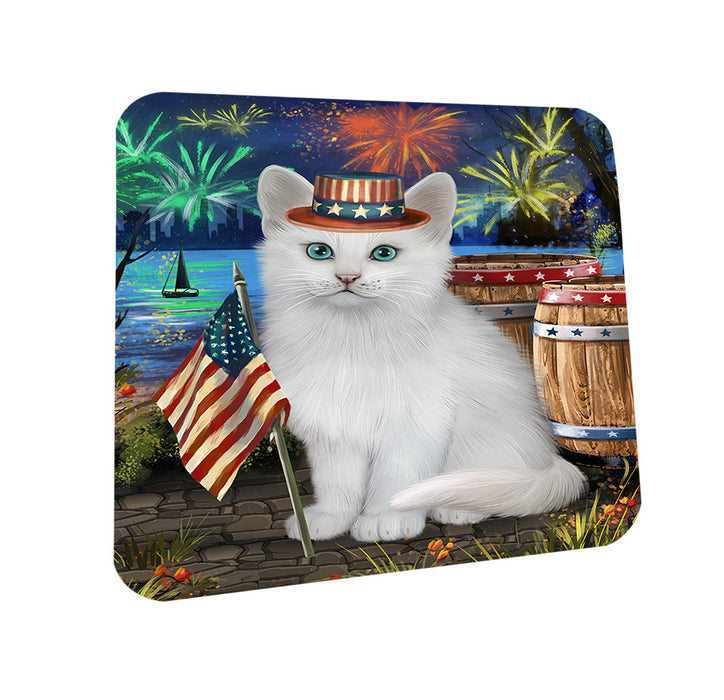 4th of July Independence Day Firework Turkish Angora Cat Coasters Set of 4 CST54057