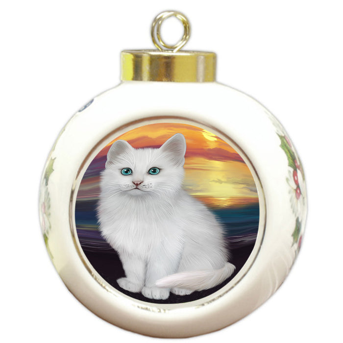 Turkish Angora Cat Round Ball Christmas Ornament RBPOR54782