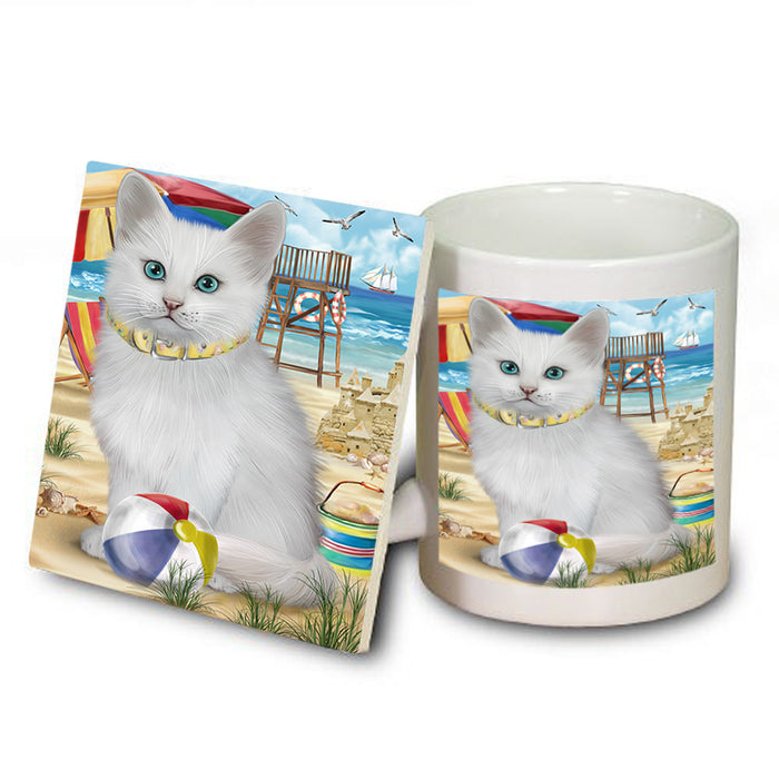 Pet Friendly Beach Turkish Angora Cat Mug and Coaster Set MUC54198