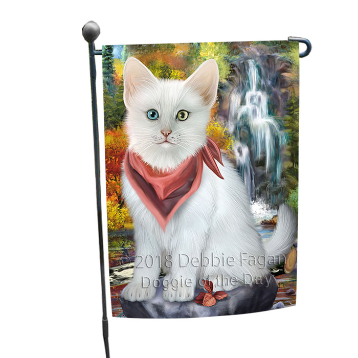 Scenic Waterfall Turkish Angora Cat Garden Flag GFLG54893