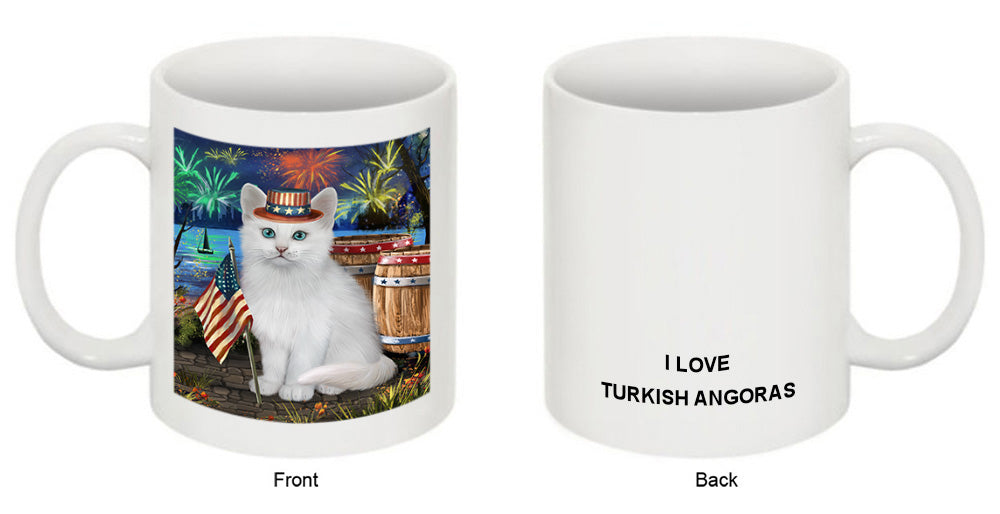 4th of July Independence Day Firework Turkish Angora Cat Coffee Mug MUG49497