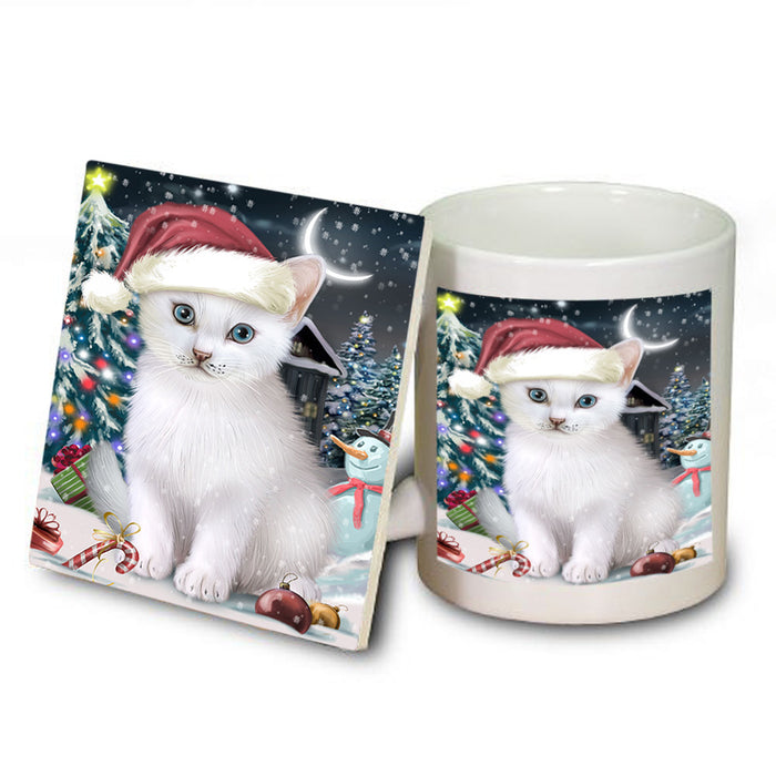 Have a Holly Jolly Christmas Happy Holidays Turkish Angora Cat Mug and Coaster Set MUC54256