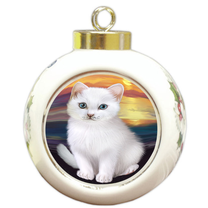Turkish Angora Cat Round Ball Christmas Ornament RBPOR54783