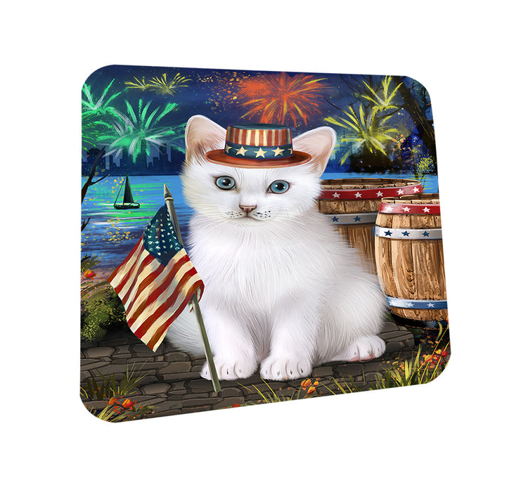 4th of July Independence Day Firework Turkish Angora Cat Coasters Set of 4 CST54058