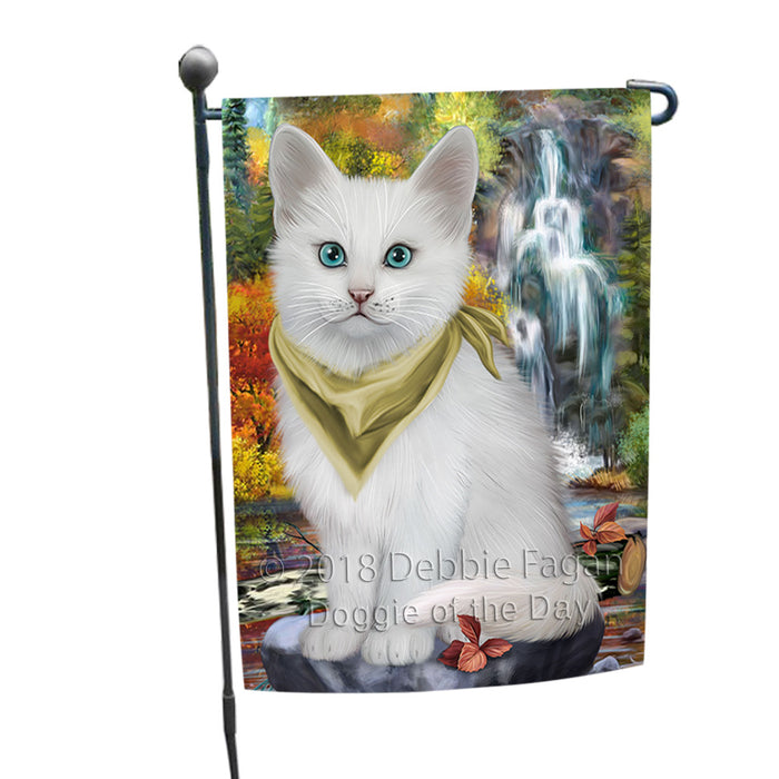 Scenic Waterfall Turkish Angora Cat Garden Flag GFLG54894