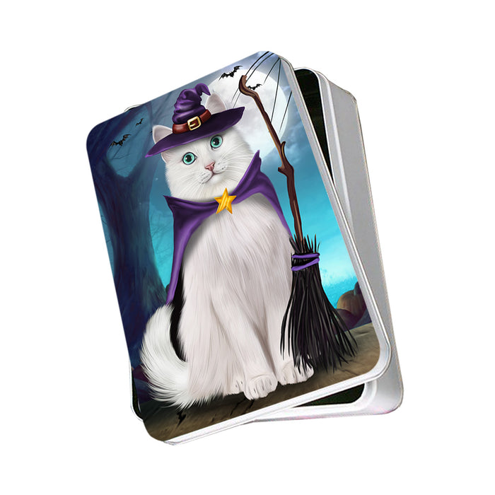 Happy Halloween Trick or Treat Turkish Angora Cat Photo Storage Tin PITN54486