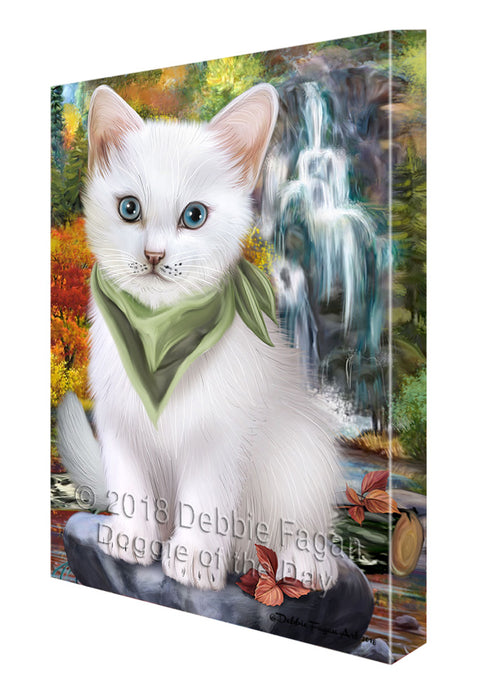 Scenic Waterfall Turkish Angora Cat Canvas Print Wall Art Décor CVS111347