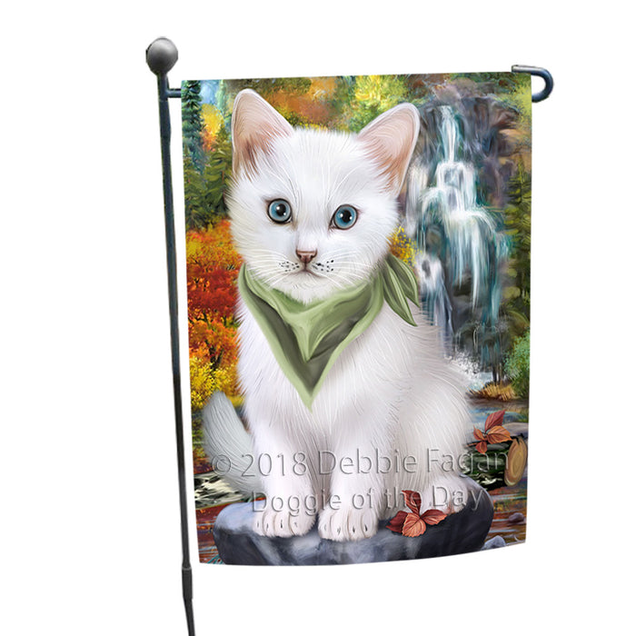 Scenic Waterfall Turkish Angora Cat Garden Flag GFLG54895