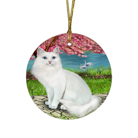 Turkish Angora Cat Round Flat Christmas Ornament RFPOR54776