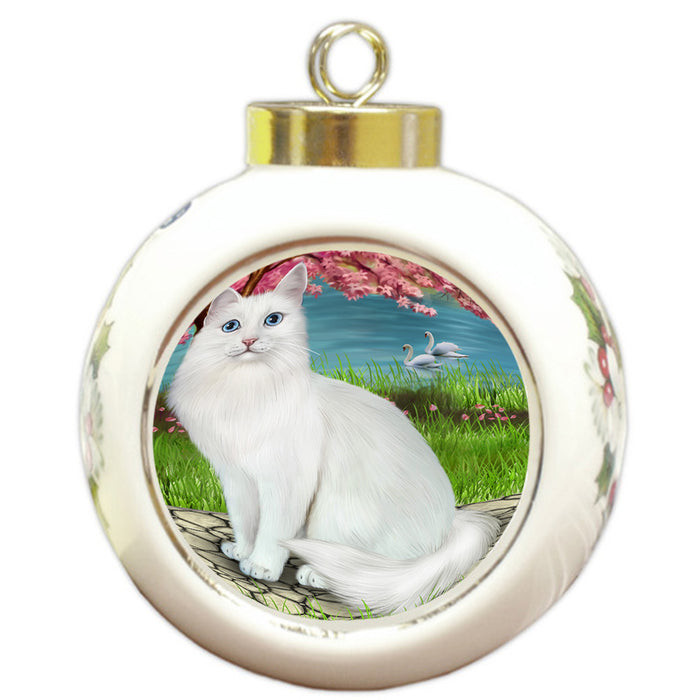 Turkish Angora Cat Round Ball Christmas Ornament RBPOR54785