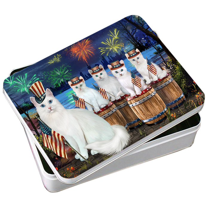 4th of July Independence Day Firework Turkish Angora Cats Photo Storage Tin PITN54063