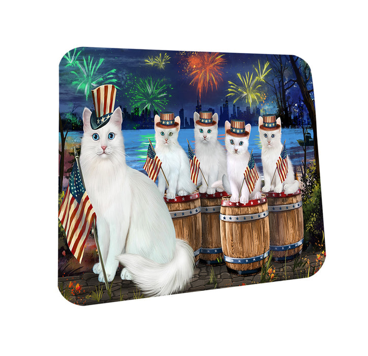 4th of July Independence Day Firework Turkish Angora Cats Coasters Set of 4 CST54078