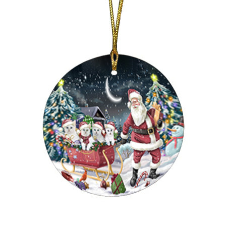 Santa Sled Christmas Happy Holidays Turkish Angora Cats Round Flat Christmas Ornament RFPOR54374