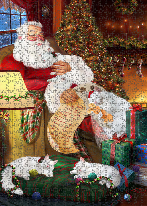 Santa Sleeping with Turkish Angora Cats Christmas Puzzle with Photo Tin PUZL62870