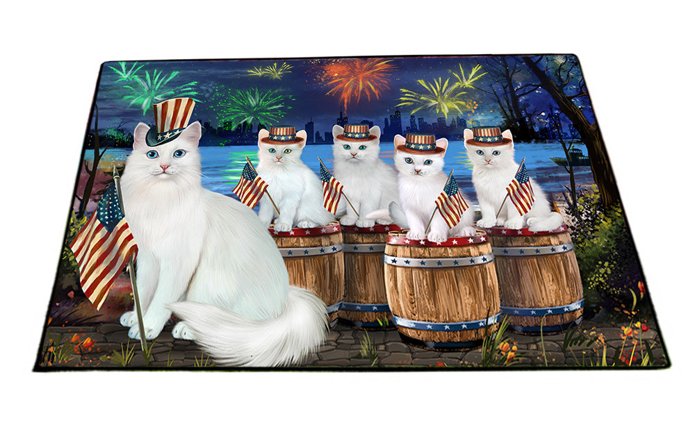 4th of July Independence Day Firework Turkish Angora Cats Floormat FLMS54395