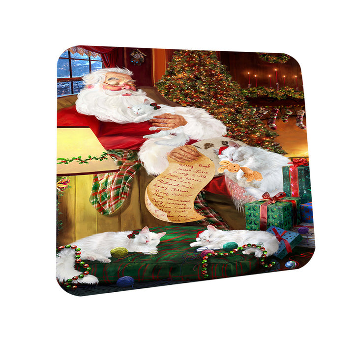 Santa Sleeping with Turkish Angora Cats Christmas Coasters Set of 4 CST52783