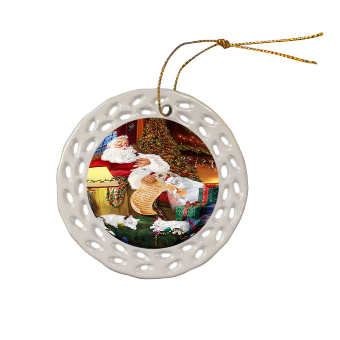 Santa Sleeping with Turkish Angora Cats Christmas Ceramic Doily Ornament DPOR52824