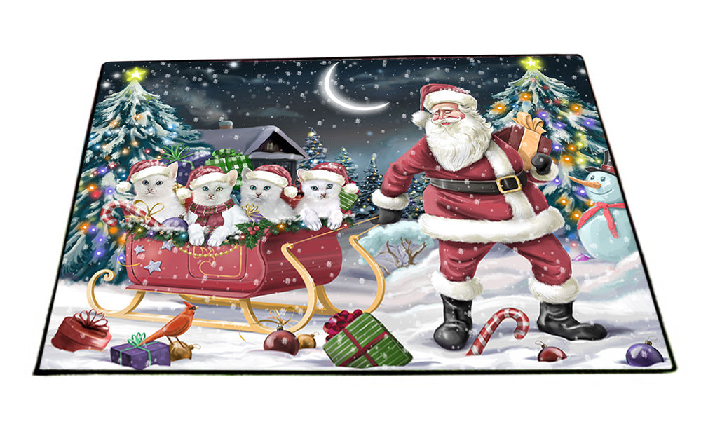 Santa Sled Christmas Happy Holidays Turkish Angora Cats Floormat FLMS54682