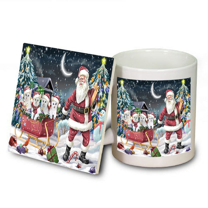 Santa Sled Christmas Happy Holidays Turkish Angora Cats Mug and Coaster Set MUC54375