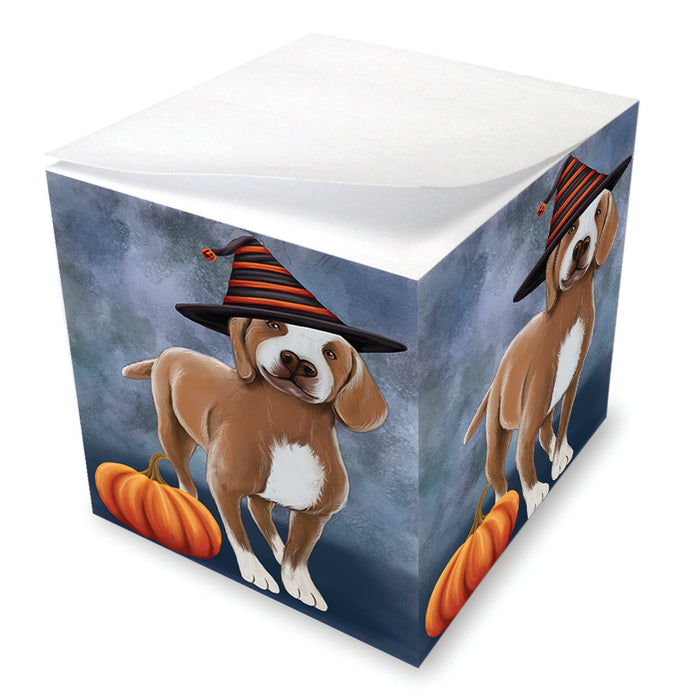 Happy Halloween Turkish Pointer Dog Wearing Witch Hat with Pumpkin Note Cube NOC56477