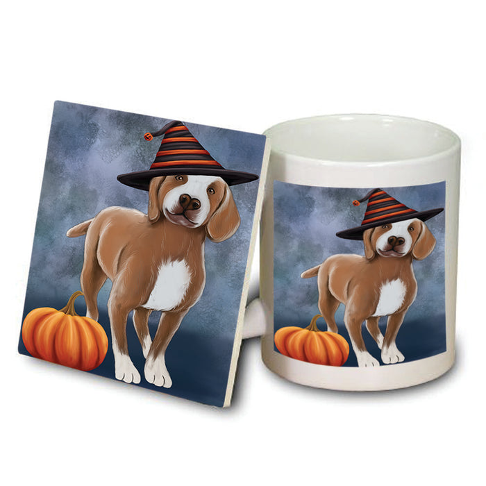 Happy Halloween Turkish Pointer Dog Wearing Witch Hat with Pumpkin Mug and Coaster Set MUC54823