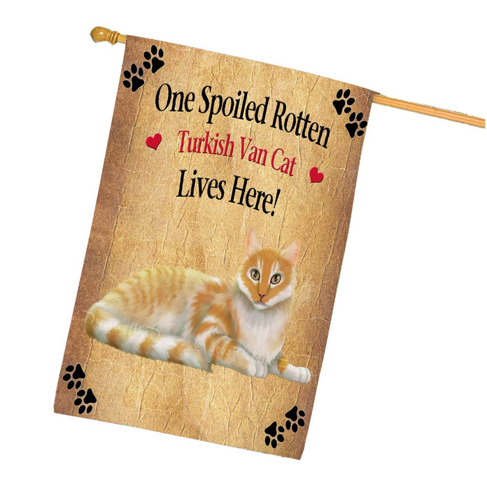 Spoiled Rotten Turkish Van Cat House Flag Outdoor Decorative Double Sided Pet Portrait Weather Resistant Premium Quality Animal Printed Home Decorative Flags 100% Polyester FLG68569