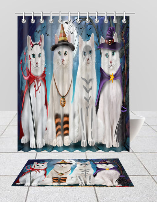 Halloween Trick or Teat Turkish Angora Cats  Bath Mat and Shower Curtain Combo
