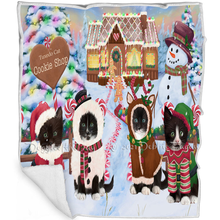 Holiday Gingerbread Cookie Shop Tuxedo Cats Blanket BLNKT129072